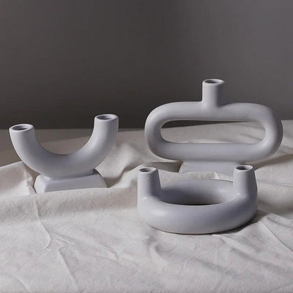 Minimalistischer skandinavischer Kerzenhalter und Vase aus Eisen und Glas