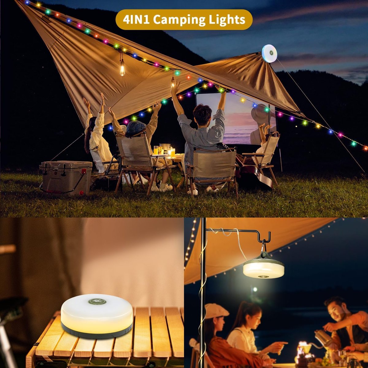 CampGlow™ | 4-in-1 camping lamp with RGB fairy lights and power bank
