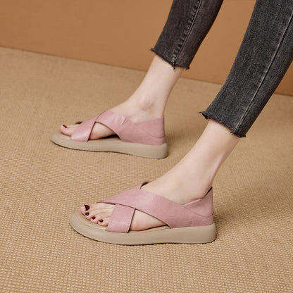 Comfortpro™ | Women's soft leather sandals with crossed edges 