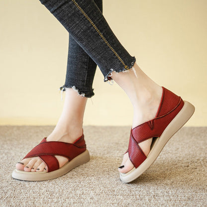 Comfortpro™ | Women's soft leather sandals with crossed edges 