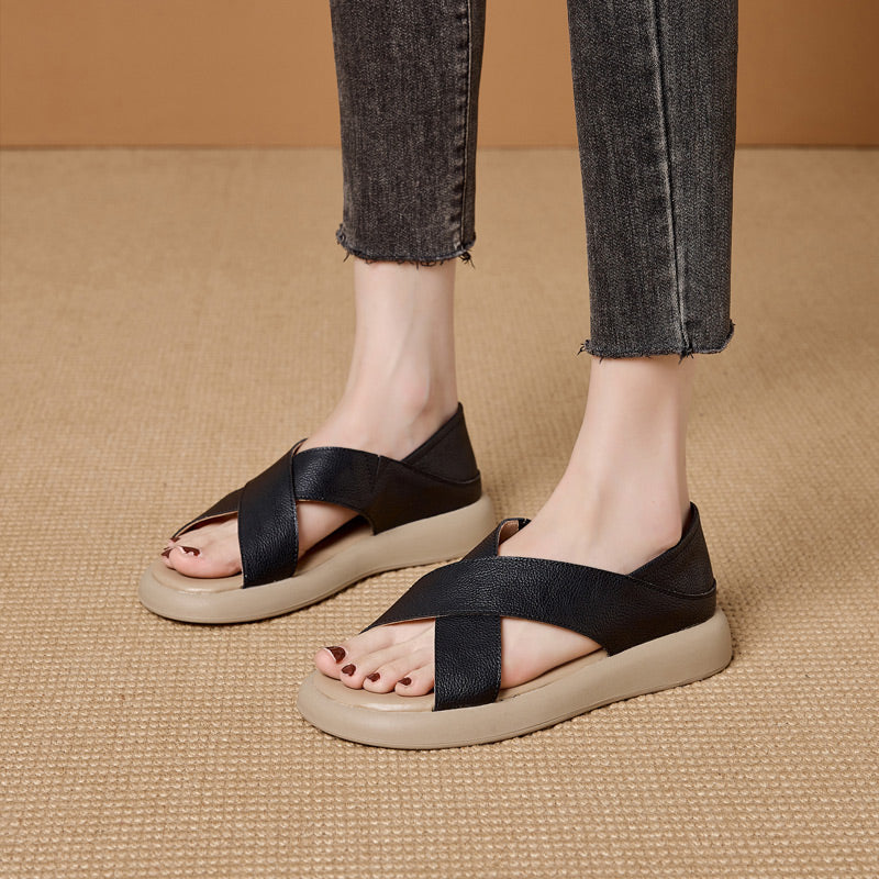 Comfortpro™ | Women's soft leather sandals with crossed edges 