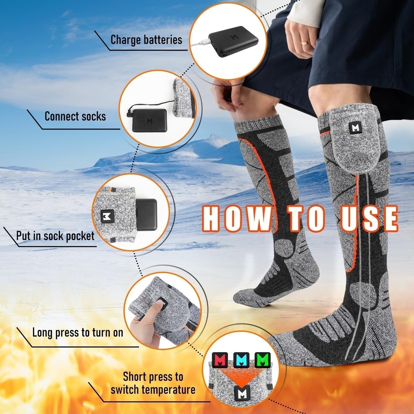 Nolan™ - Wiederaufladbare beheizbare Socken für ganztägige Wärme