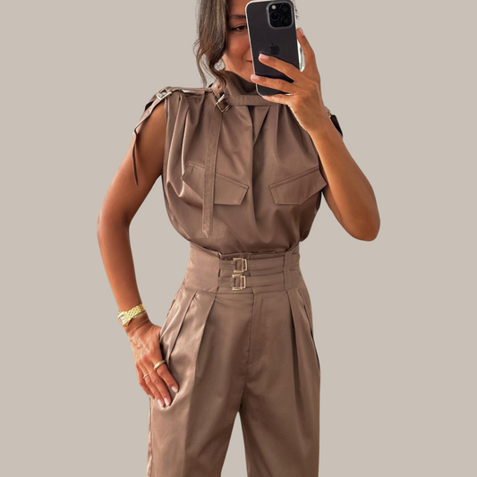 Felice™ - Women's turtleneck two-piece with belt and high-waist pants