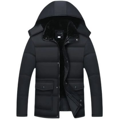 Cazora™ | Men's Hooded Padded and Fleece-Lined Winter Jacket – Black Winter Jacket for Cold Days