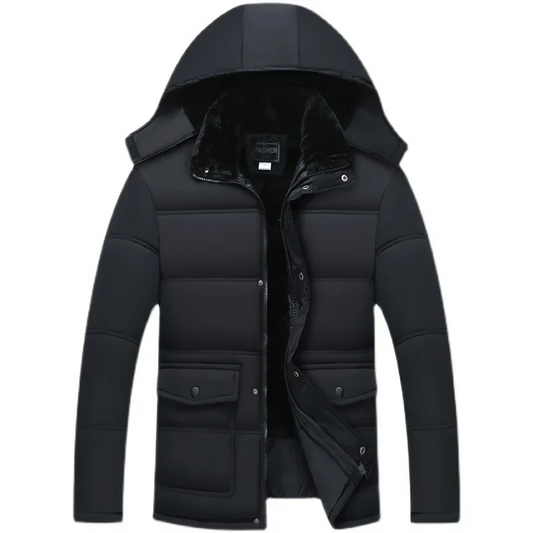 Cazora™ | Men's Hooded Padded and Fleece-Lined Winter Jacket – Black Winter Jacket for Cold Days