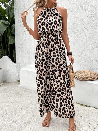 Temperance™ – Women’s Summer Jumpsuit with Leopard Print &amp; Halterneck 