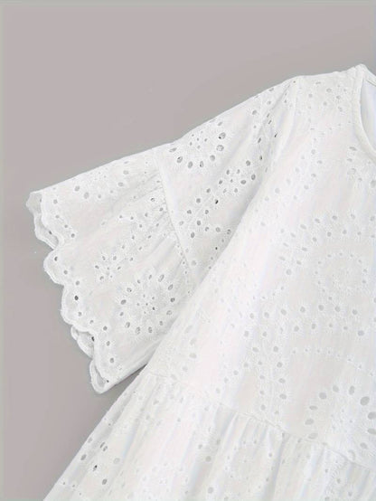 Zara™ | Short-sleeved embroidered dress with ruffles