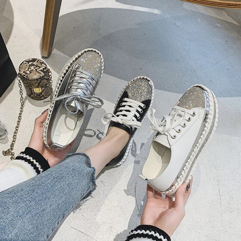 Diamond Silver™ – Glitter-effect leather sneakers 