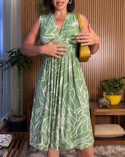 Zephyrella™ | Sleeveless V-neck dress that cinches the waist 