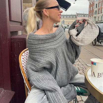 50% OFF | Sivora™ | Women's Ribbed Asymmetric Collar Knit Sweater [Rabat på sidste dag]