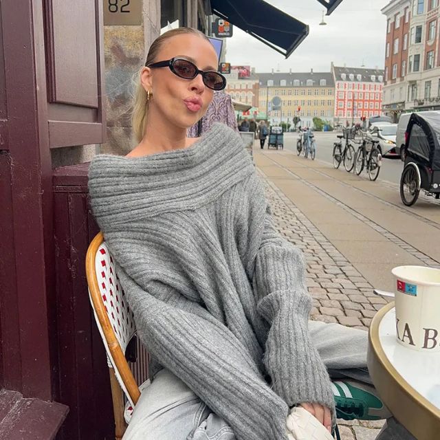 50% OFF | Sivora™ | Women's Ribbed Asymmetric Collar Knit Sweater [Rabat på sidste dag]