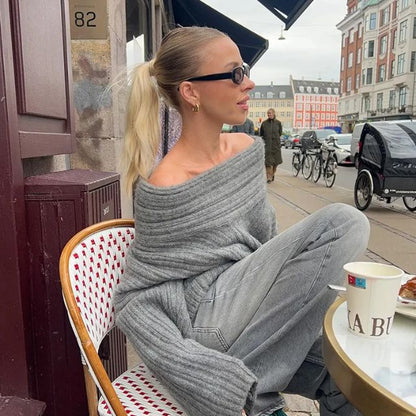 50% OFF | Sivora™ | Women's Ribbed Asymmetric Collar Knit Sweater [Rabat på sidste dag]