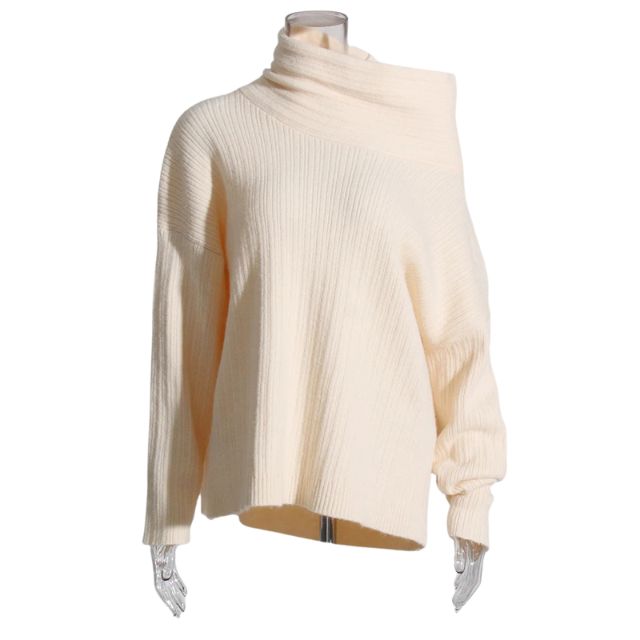 50% OFF | Sivora™ | Women's Ribbed Asymmetric Collar Knit Sweater [Rabat på sidste dag]
