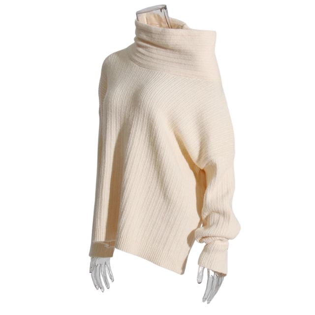 50% OFF | Sivora™ | Women's Ribbed Asymmetric Collar Knit Sweater [Rabat på sidste dag]