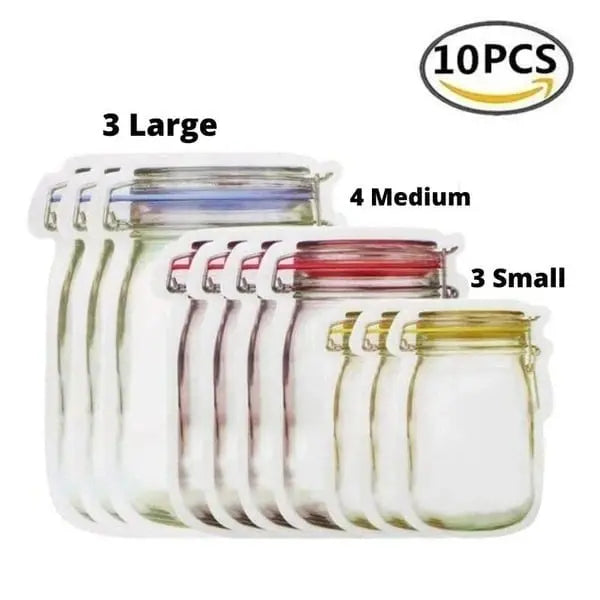 Wiederverwendbare Mason Jar Stil Ziplock Beutel Auslaufsichere Aufbewahrungstaschen