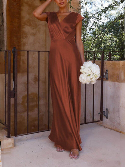 Velin™ | Spring/Summer Satin Solid Color V-Neck Fishtail Party Dress for Women