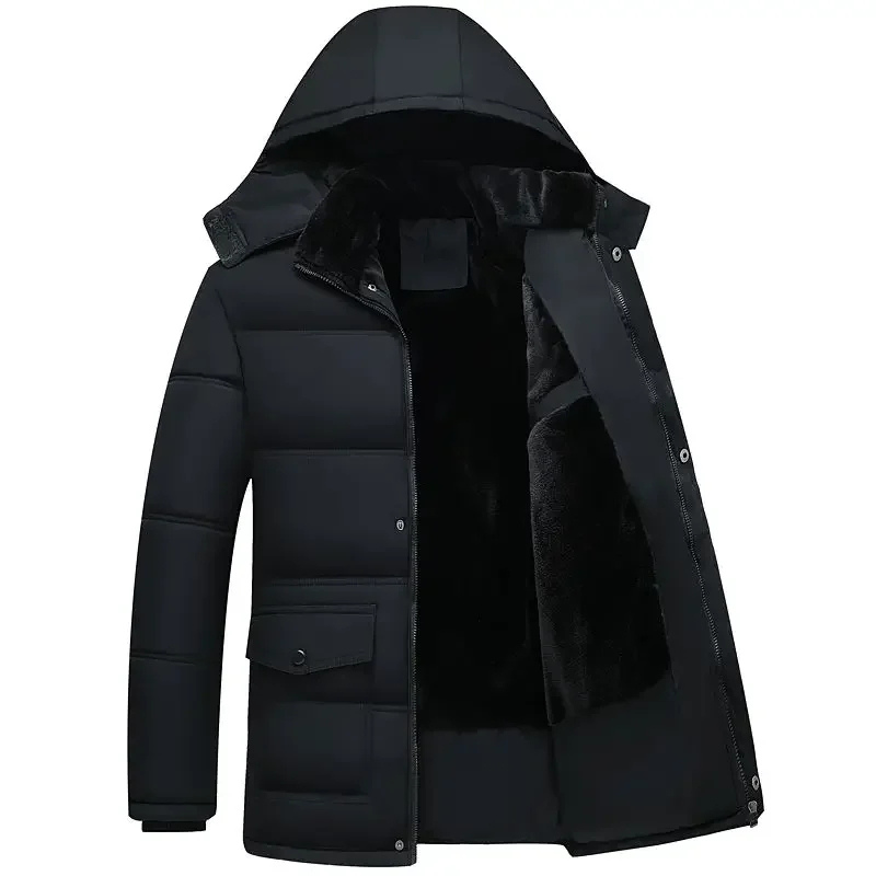 Cazora™ | Men's Hooded Padded and Fleece-Lined Winter Jacket – Black Winter Jacket for Cold Days