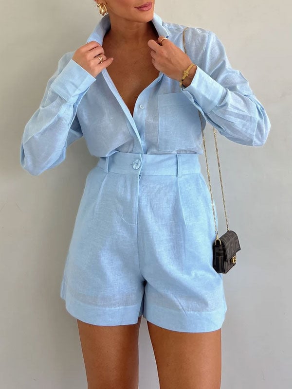 50% off | Linen Luxe™ - Women's Casual Linen Blouse and Shorts Set [Last Day Discount] 