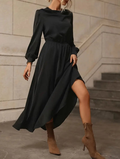 Elyn™ | Refined A-line dress with lantern sleeves