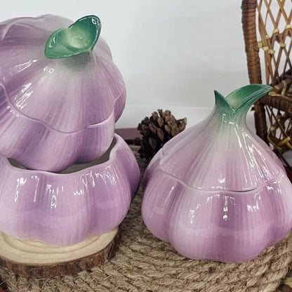 Keramik-Knoblauch-Aufbewahrungstopf mit Bambusdeckel