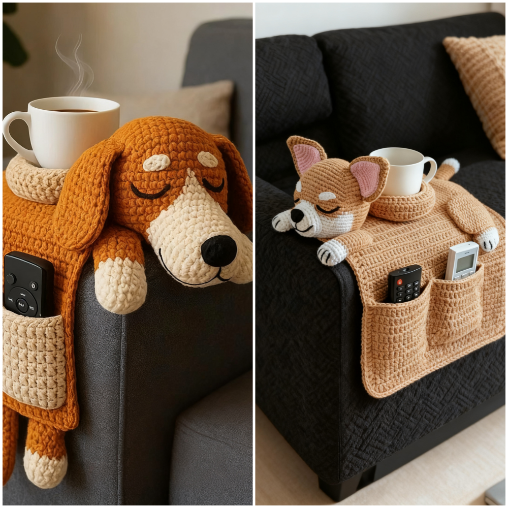 Gemütlicher Häkel-Sofa-Organizer für Haustiere und Wohnzimmeraufbewahrung