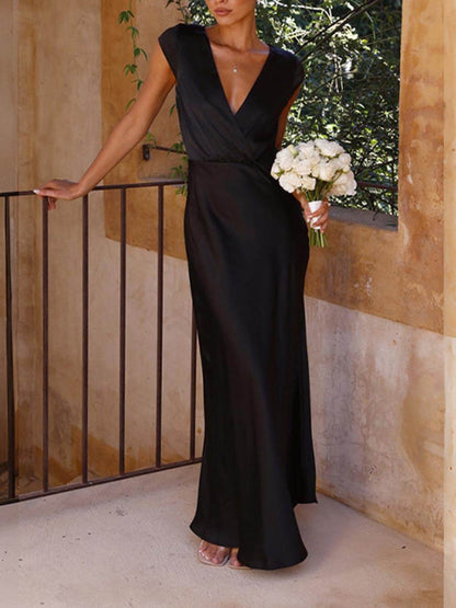 Velin™ | Spring/Summer Satin Solid Color V-Neck Fishtail Party Dress for Women