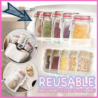 Wiederverwendbare Mason Jar Stil Ziplock Beutel Auslaufsichere Aufbewahrungstaschen