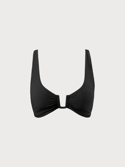 Midnight Allure™ | Black U-Ring Cross Back Bikini Top