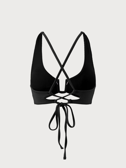 Midnight Allure™ | Black U-Ring Cross Back Bikini Top