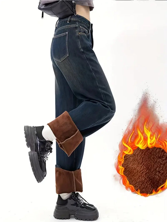 Dreilaen™ | Women's Fleece-Lined Straight-Leg Jeans - Casual High-Waisted Denim
