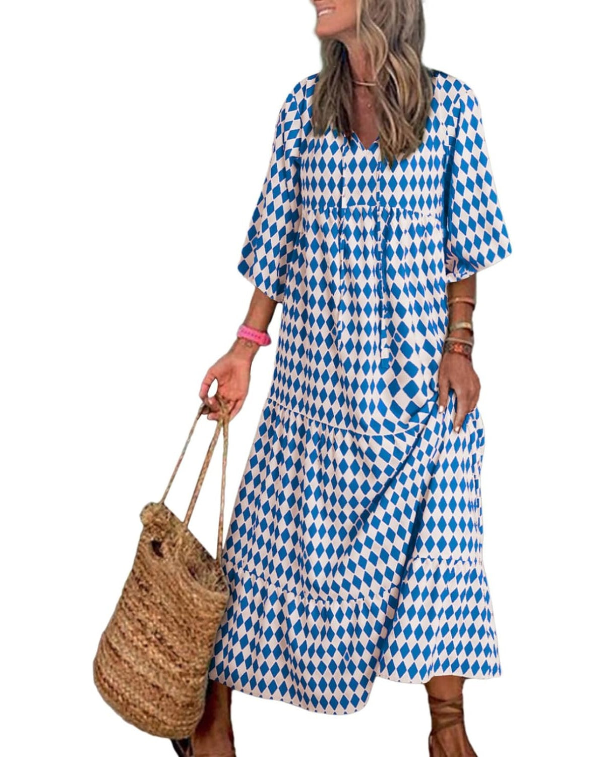 Bohevara™ | Women's Puff Sleeve Geometric Bohemian Maxi Dresses