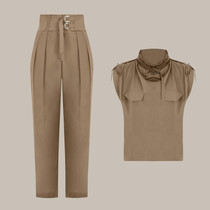 Felice™ - Women's turtleneck two-piece with belt and high-waist pants