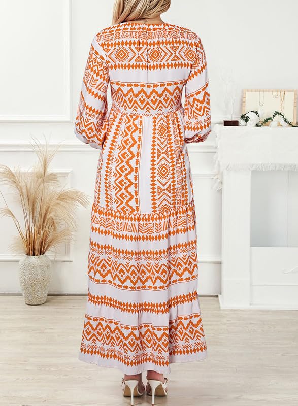 Bohevara™ | Women's Puff Sleeve Geometric Bohemian Maxi Dresses