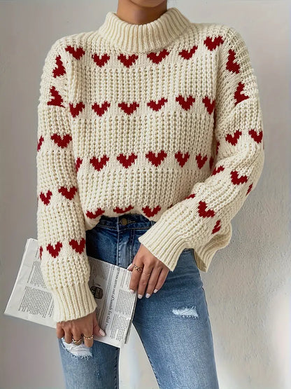 Dreianor™ | Cozy Hearts High Neck Sweater