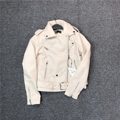 50% off | Elfriede™ | Women's slim-fit leather jacket with belt and multiple pockets