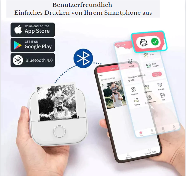 Tragbarer kabelloser Mini-Fotodrucker mit kostenlosem Papier