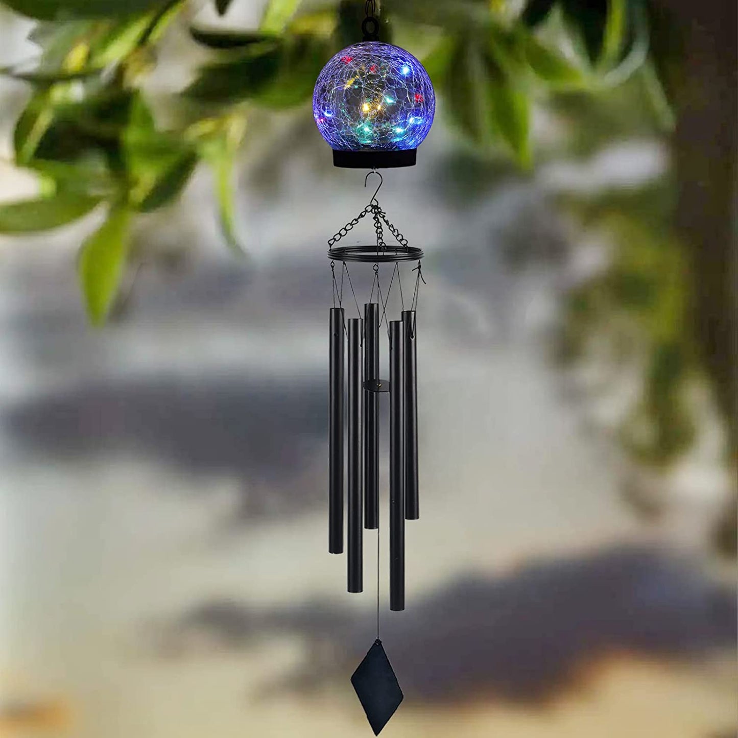 Wind Chime™ | Solar Hanging Glass Ball | Wind Chime LEDs 42 inches