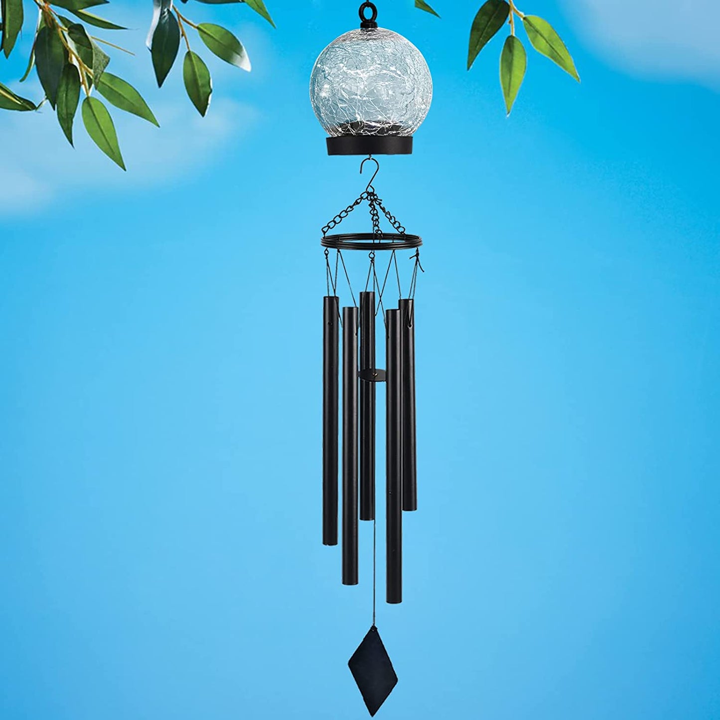 Wind Chime™ | Solar Hanging Glass Ball | Wind Chime LEDs 42 inches