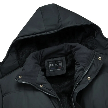 Cazora™ | Men's Hooded Padded and Fleece-Lined Winter Jacket – Black Winter Jacket for Cold Days