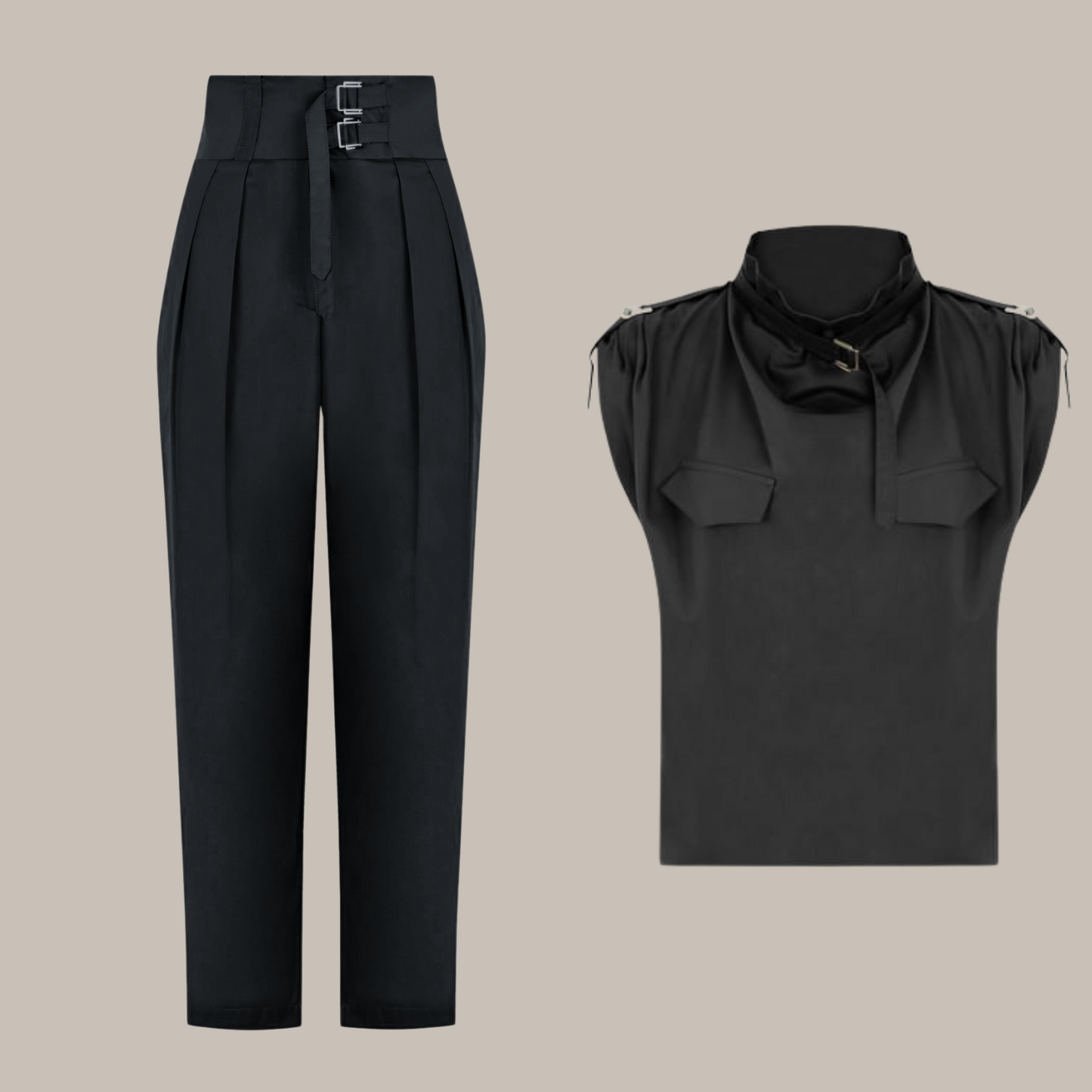 Felice™ - Women's turtleneck two-piece with belt and high-waist pants
