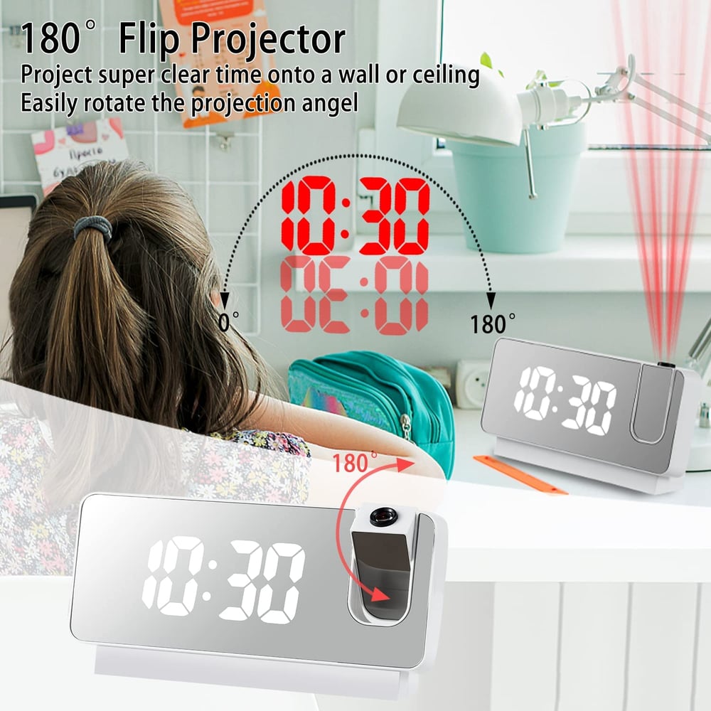 AlarmProject™ - LED-Spiegelwecker mit Doppelalarmen und Temperaturanzeige