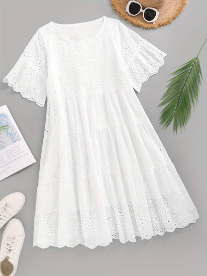 Zara™ | Short-sleeved embroidered dress with ruffles