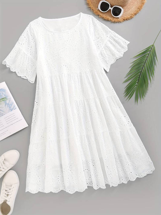Zara™ | Short-sleeved embroidered dress with ruffles
