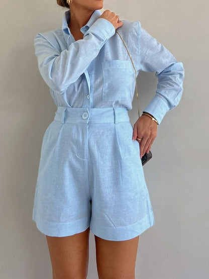 50% off | Linen Luxe™ - Women's Casual Linen Blouse and Shorts Set [Last Day Discount] 