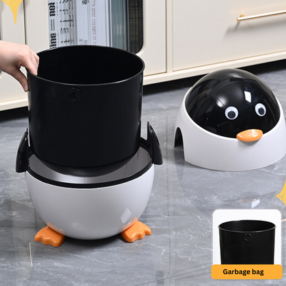 Niedlicher Cartoon-Pinguin-Mülleimer mit Klappdeckel für Kinderzimmer
