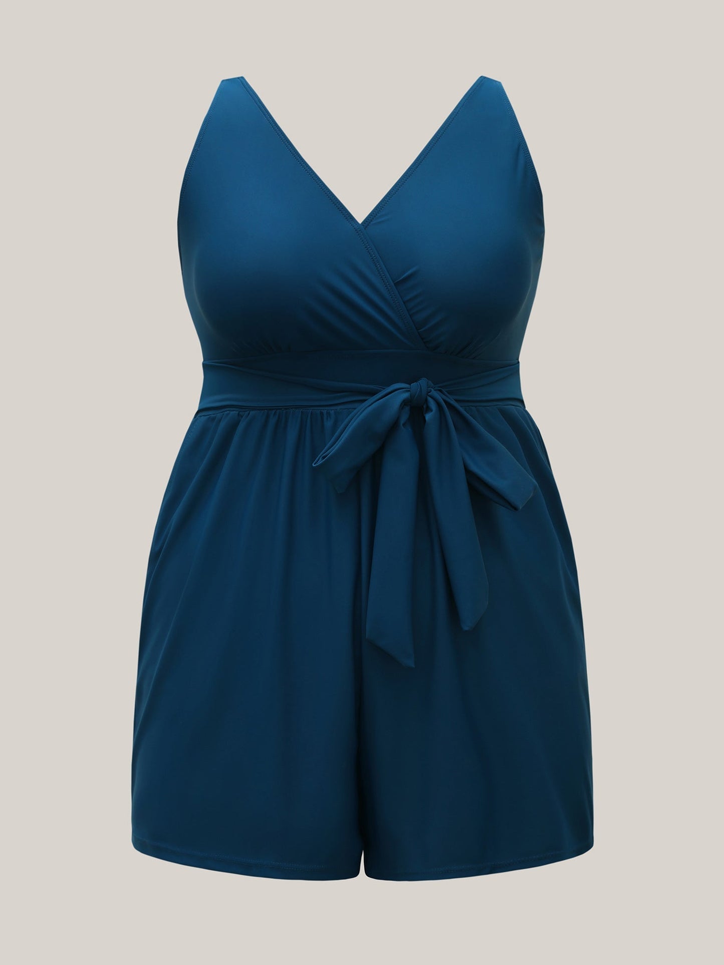AquaWrap™ – Solid One-Piece Swimsuit with Wrap Neck and Belt