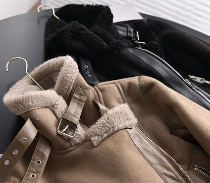 50% off | Ottilie™ | Women's suede coat with fleece lining and waist belt
