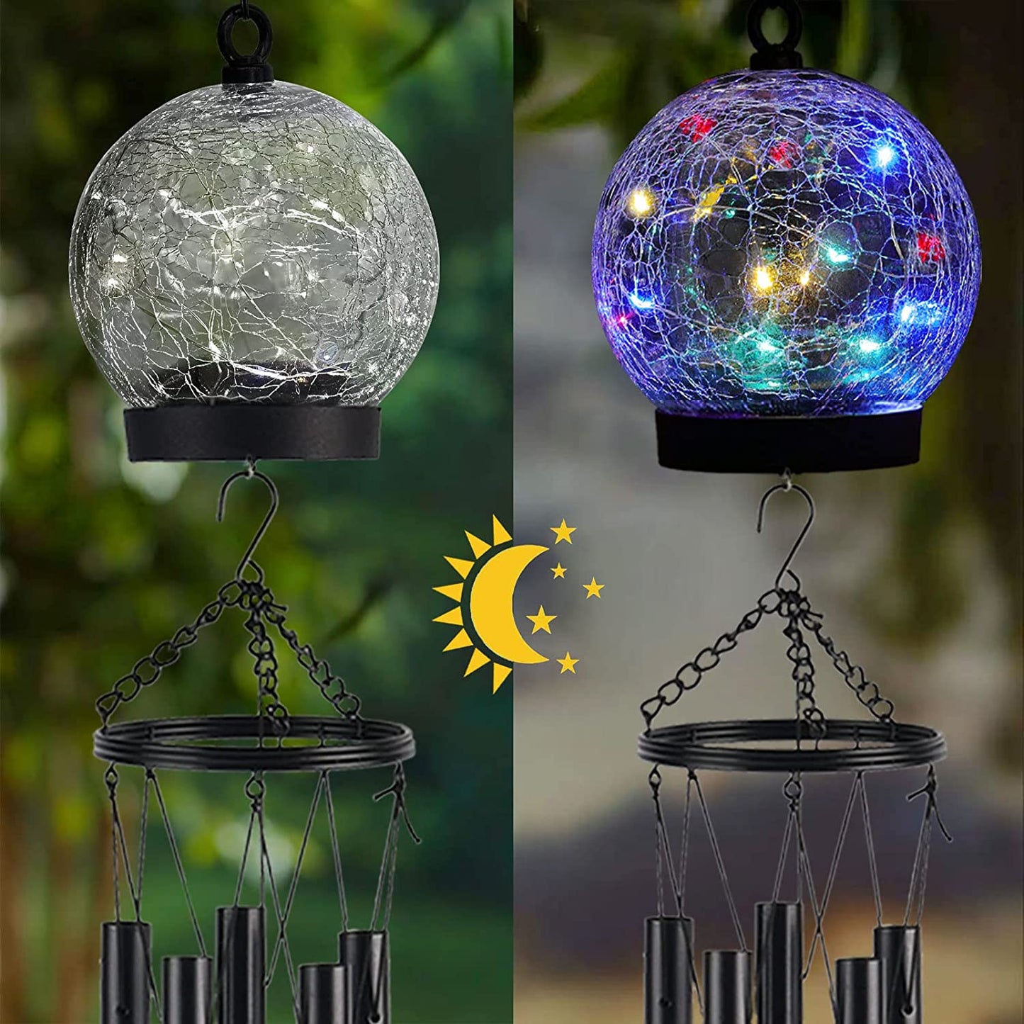 Wind Chime™ | Solar Hanging Glass Ball | Wind Chime LEDs 42 inches
