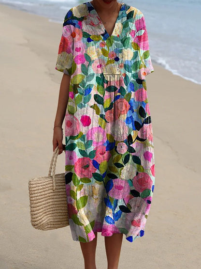 Julia™ | Colorful spring dress with draped pleats