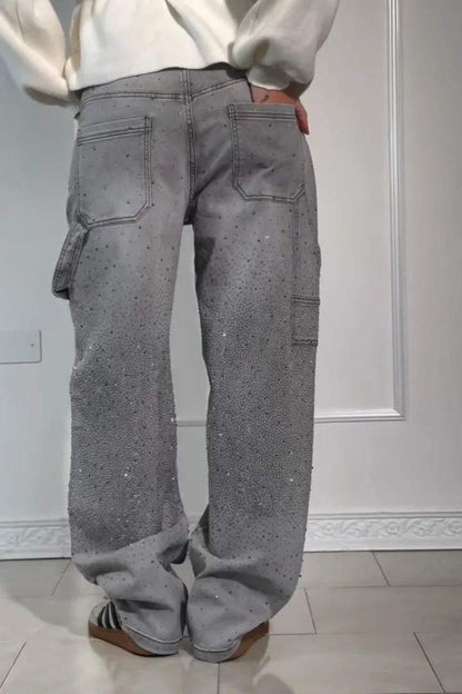 GleamFit™ Women's Rhinestone Harem Jeans | Stylish and comfortable denim pants with sparkling accents 